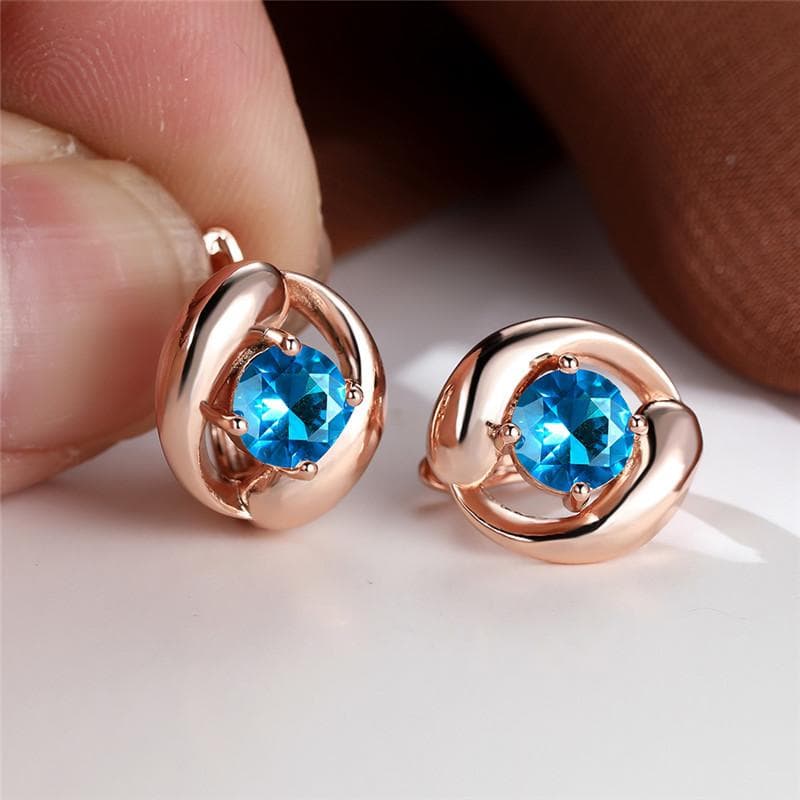Multicolor Round Cut Pink Red Blue Purple Stone Drop Earrings Rose Gold Color Party Earrings Simple Trendy Rainbow Birthstone Hoop Earrings aqua
