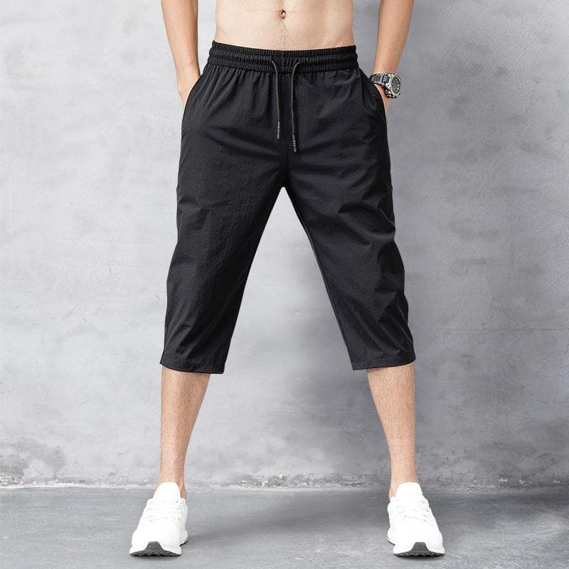 Male Quick Drying Beach Black Men's Long Shorts Men's Shorts Summer Breeches Thin Nylon 3/4 Length Trousers cm black