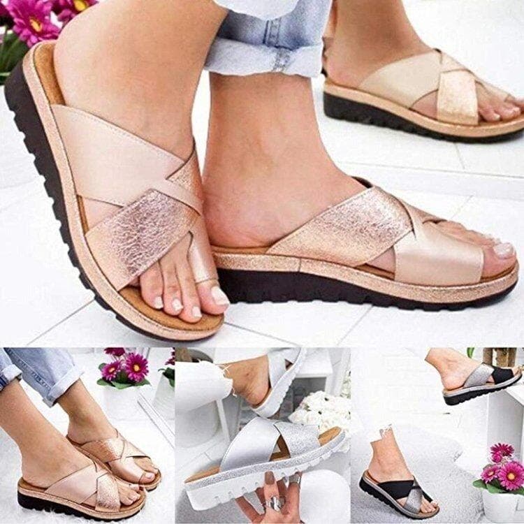 Women Shoes Slippers Orthopedic Bunion Corrector Comfy Platform Ladies Casual Big Toe Correction Sandal cm silver