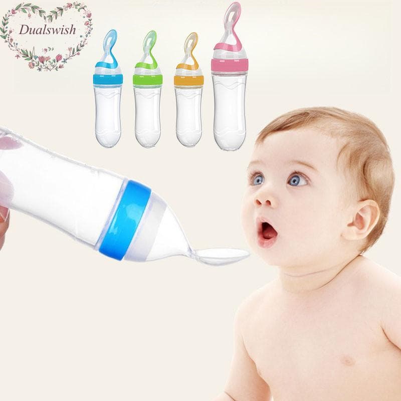 Baby Silicone Squeezing Spoon Feeder Bottle Baby Silicone Feeding Spoon Baby Feeder blue