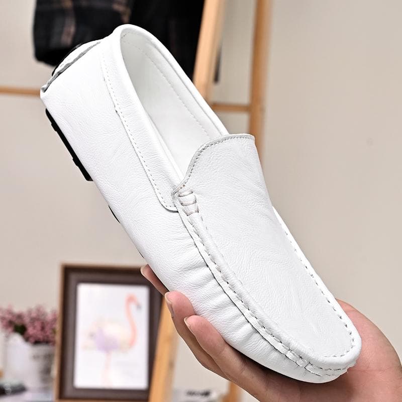 FashionMen Loafer Shoes split Leather Slip-On White Sneakers Male Casual Brand Spring Men Loafers Driving Shoes Mocassin Zapatos Hombre cm white