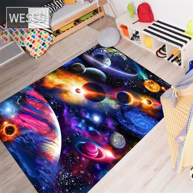 Space Universe Planet 3D Floor Mat Carpet Living Room Large Size Flannel Soft Bedroom Rug