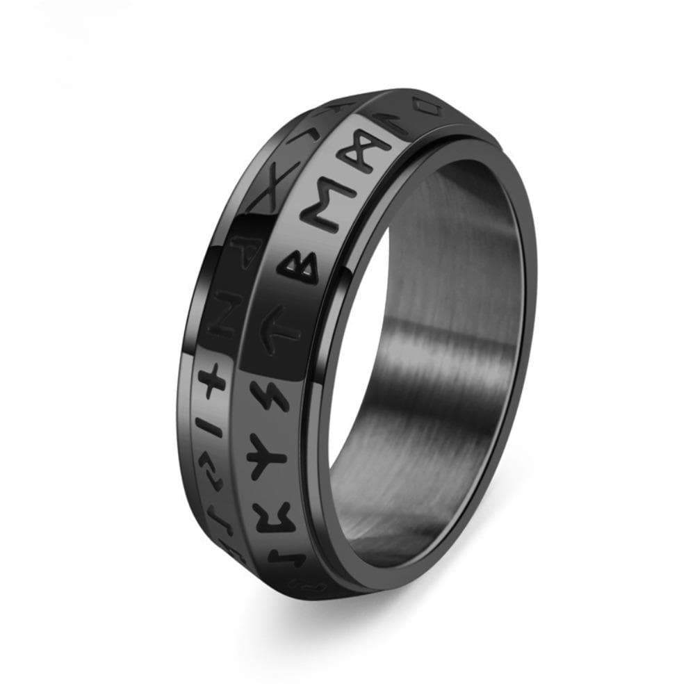 Unisex Rotating Titanium Steel Ring with Ancient Norse Runes Gothic Style Jewelry for Men black