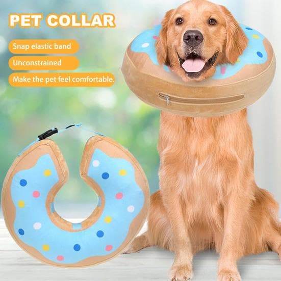 Pet Inflatable Collar Adjustable Dog After Surgery Recovery Donut Collar Anti-Biting Anti-Licking Pet Soft Cone for Stitches Wounds Rashes pink
