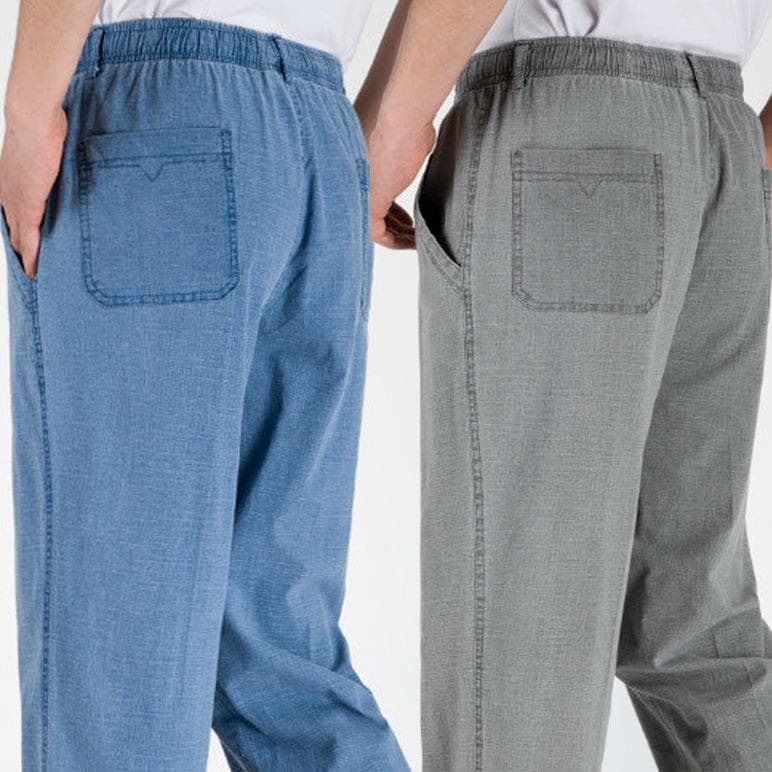 Autumn Summer Casual Pants Natural Cotton Linen Tall Waist Plus Size Flax Breathable Loose Men's Trousers cm green