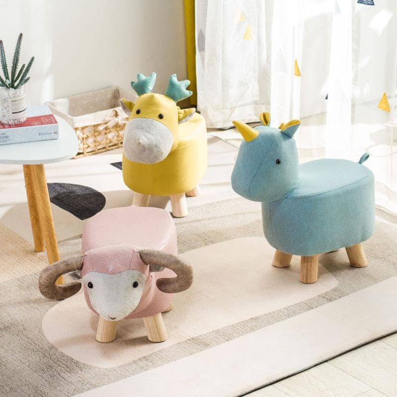 Creative Stool Children Nordic Style Porch Cartoon Shoe Changing Small Stool Living Room Wooden Animal Low Stool
