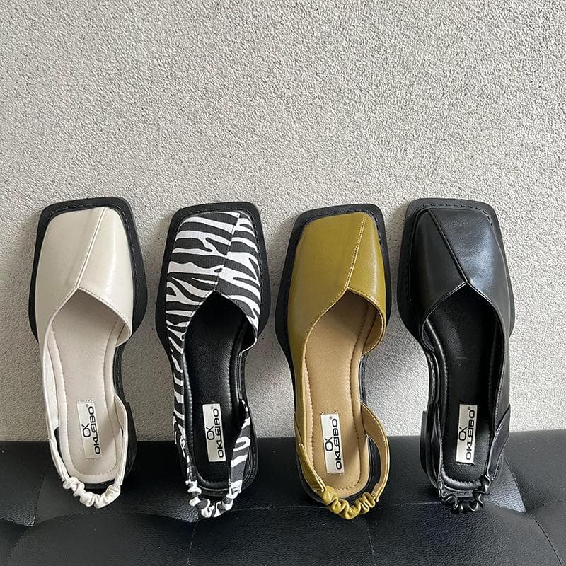 Summer Leisure Square Sandals Women's Footwear Single Shoes Casual Leather Shoes cm black