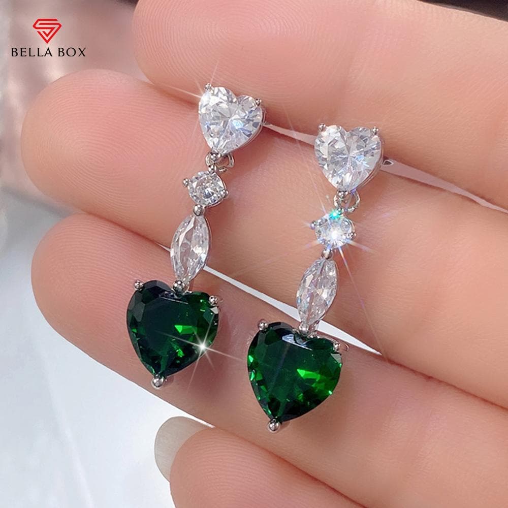 BELLA BOX Fashion White/Blue/Green/Red Heart Earrings For Women Temperament Elegant Wedding Trend Lady Dangle Earrings Hot Jewelry red