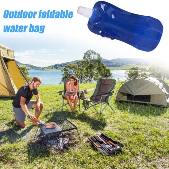 Collapsible Water Bottle 480ml BPA Free Reusable Water Pouch Hiking Camping Travel Sports Folding Water Bag Portable Leak Proof Drinking Bottle pink