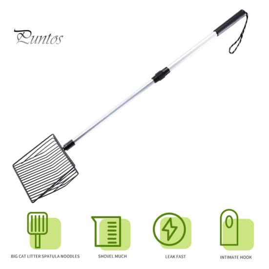 Metal Cat Litter Scoop Reusable Heavy Duty Sifting Shovel with Detachable Adjustable Long Handle for Chicken Coop Dogs black