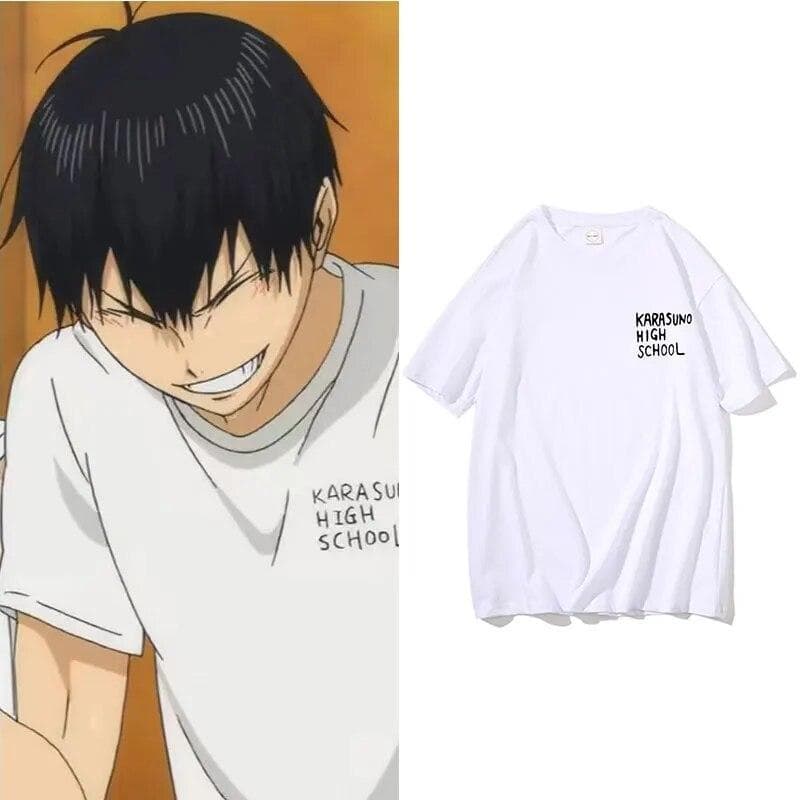 Anime Haikyuu Tobio Kageyama Graphic Tshirt Karasuno High School Letter Logo T-shirts Regular Unisex Women Loose Fashion T Shirt cm