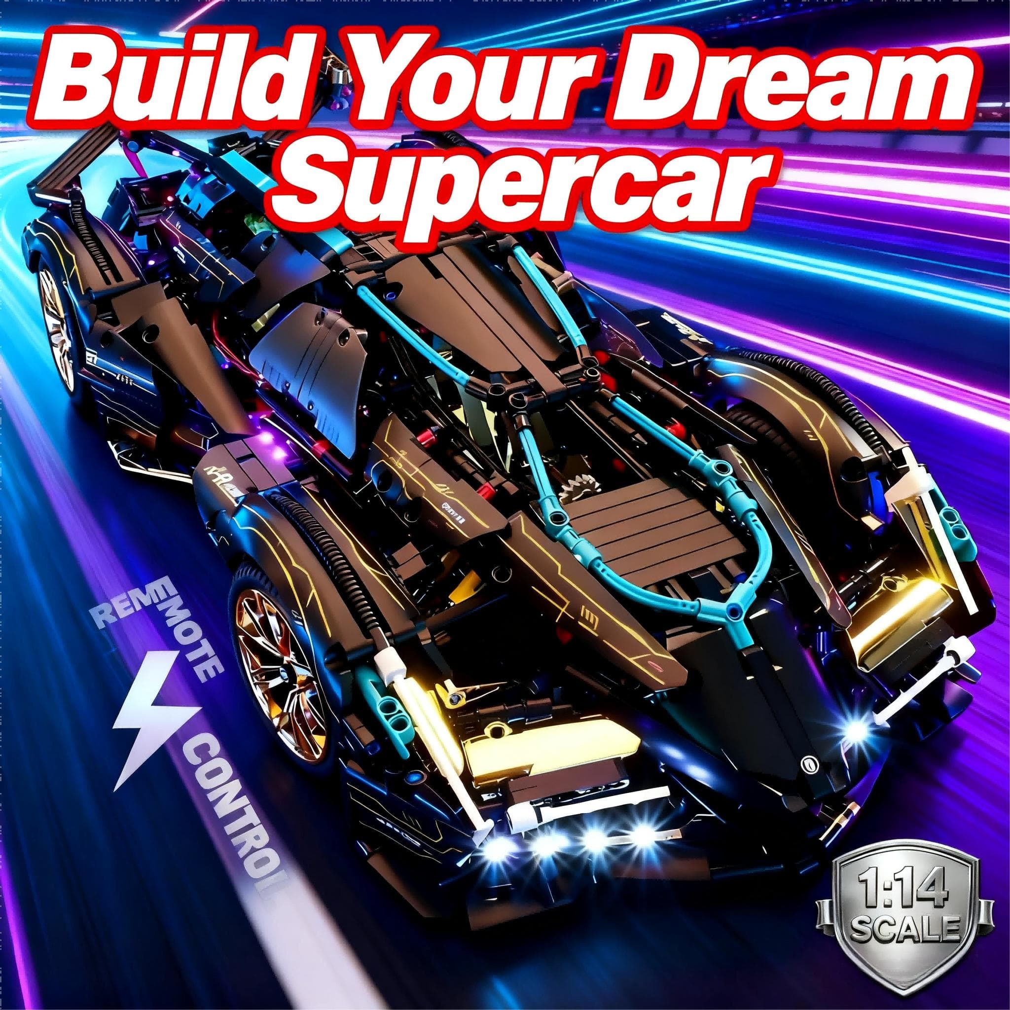 1:14 Scale Super Racing Car Building Blocks, DIY Sports Vehicle Model Kit Construction Toy Gift for Boys Kids Age 8-12 14