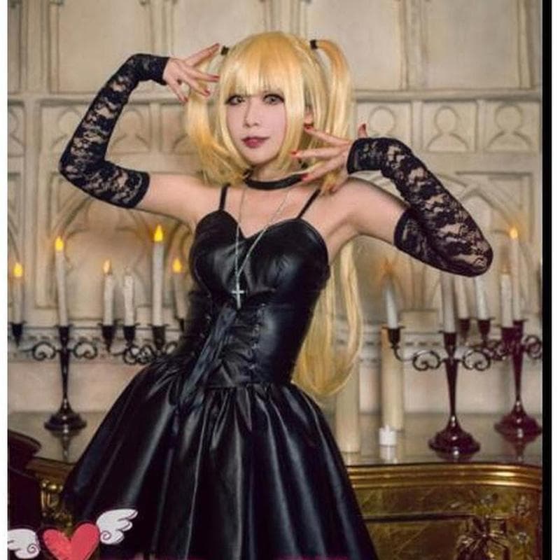 Death Note Misa Amane Imitation Leather Sexy Tube Tops Lace Dress Uniform Outfit Anime Cosplay Costumes cm