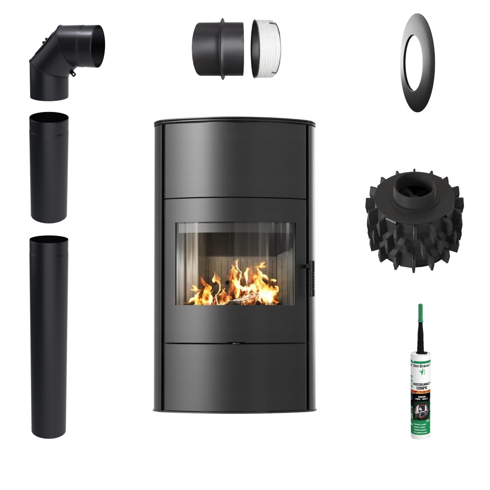 Wood burning steel stove KRATKI AB/S/2/ROLLO High 10 kW Ø 150 black thermotec black