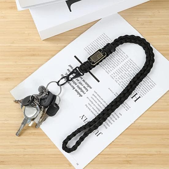 Heavy Duty Braided Lanyard American Flag Tag Keychain Braided Rope Pendant Adjustable Keychain Lanyard black