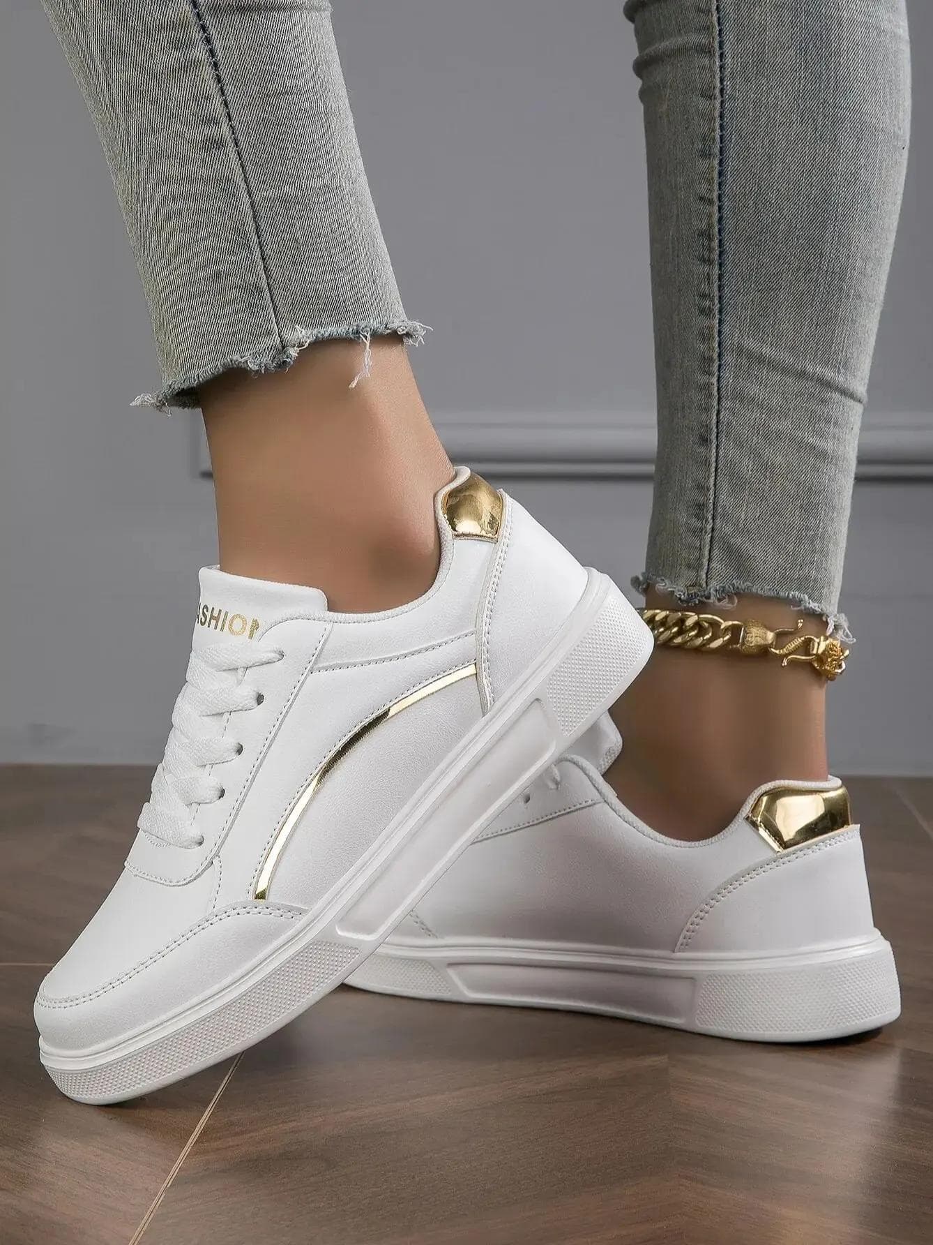 Fashion Women Casual Sneakers Leather Platform Sneakers for Women Classics Comfort Skateboarding Shoes Non-Slip cm gold