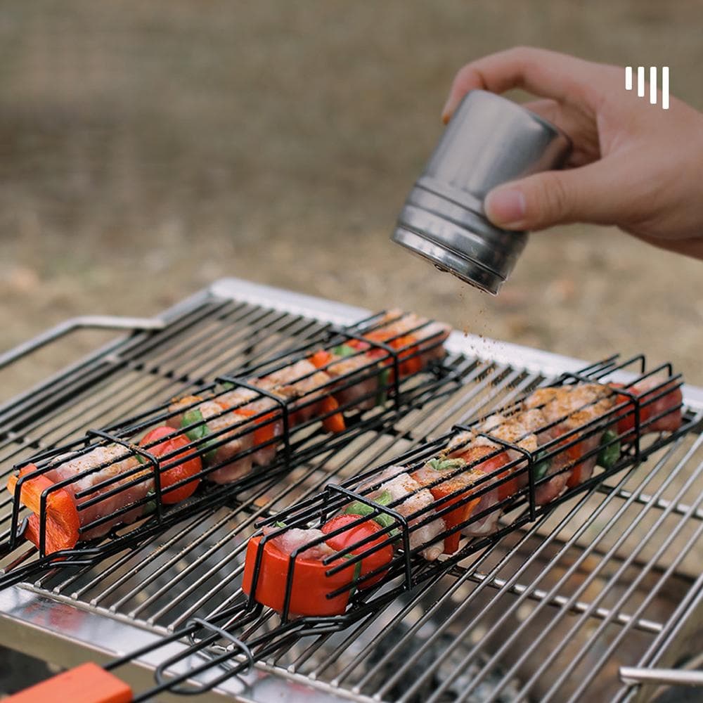 Camping BBQ Grilling Basket Charcoal Grill Outdoor Grill Tool Picnic Portable Wood Handle Roasting