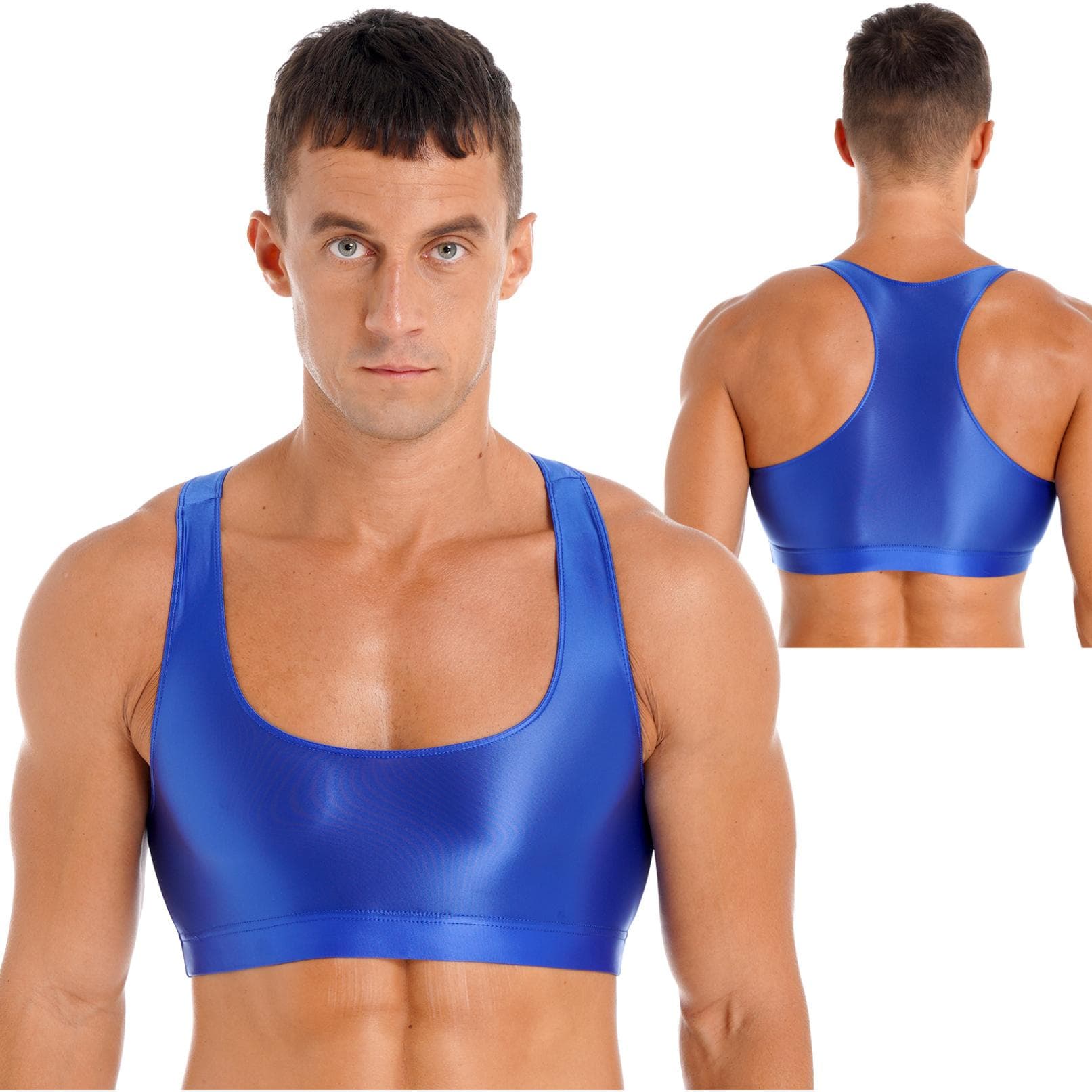 Men Basic Crop Tank Top Sleeveless Racerback Sport Crop Vest Top for Yoga Running cm black