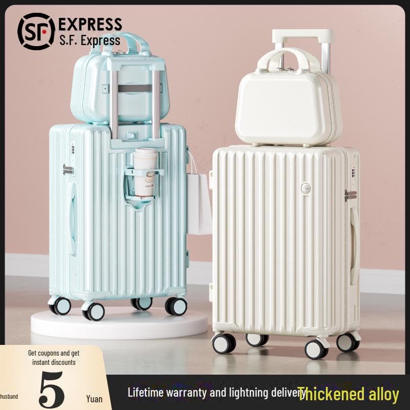 Japanese-Style Compact Fresh Suitcase: Durable Universal Wheel Trolley for Youth, Women & Men with Leather and Password Lock
