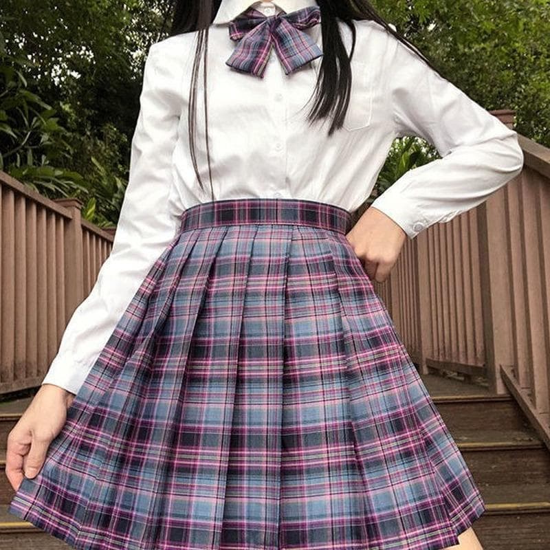 3Pcs Women Anime School Uniform Set Summer JK White Long Shirt Jacket with Skirts suit cm pink