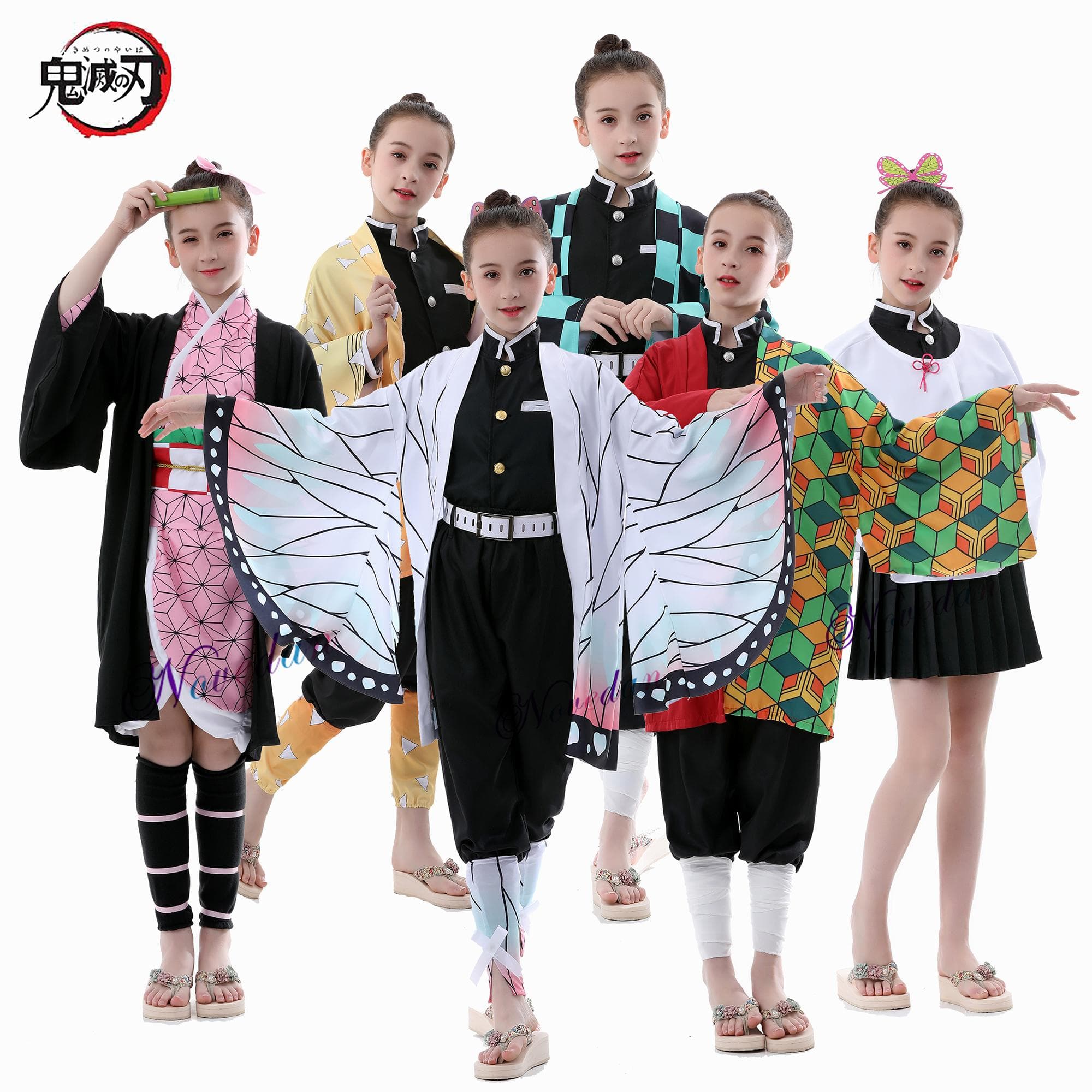 Kids Japanese Anime Demon Slayer Kimetsu No Yaiba Cosplay Shinobu Tsuyuri Zenitsu Tanjirou Kamado Nezuko Kimono Women Costume 140cm