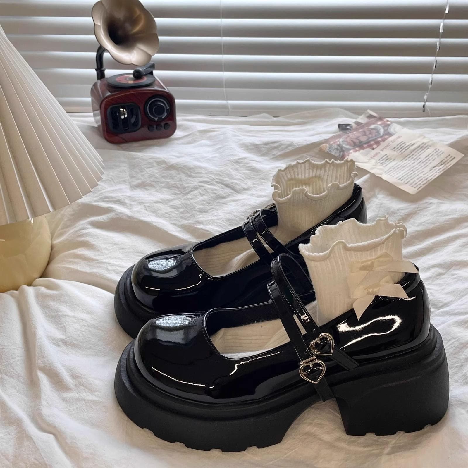 Thick Bottom Small Leather Shoes Female Spring and Fall Love Buckle Loafers Female Shallow Mouth High-heeled Mary Jane Single Shoes Fashion Shoes cm