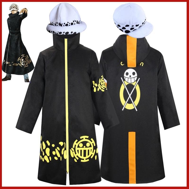 Anime Piece Pirate Trafalgar D. Water Law Cosplay Costume Black Cloak Hat Pant Long Windbreaker Jacket Party Carnival Adult Suit cm