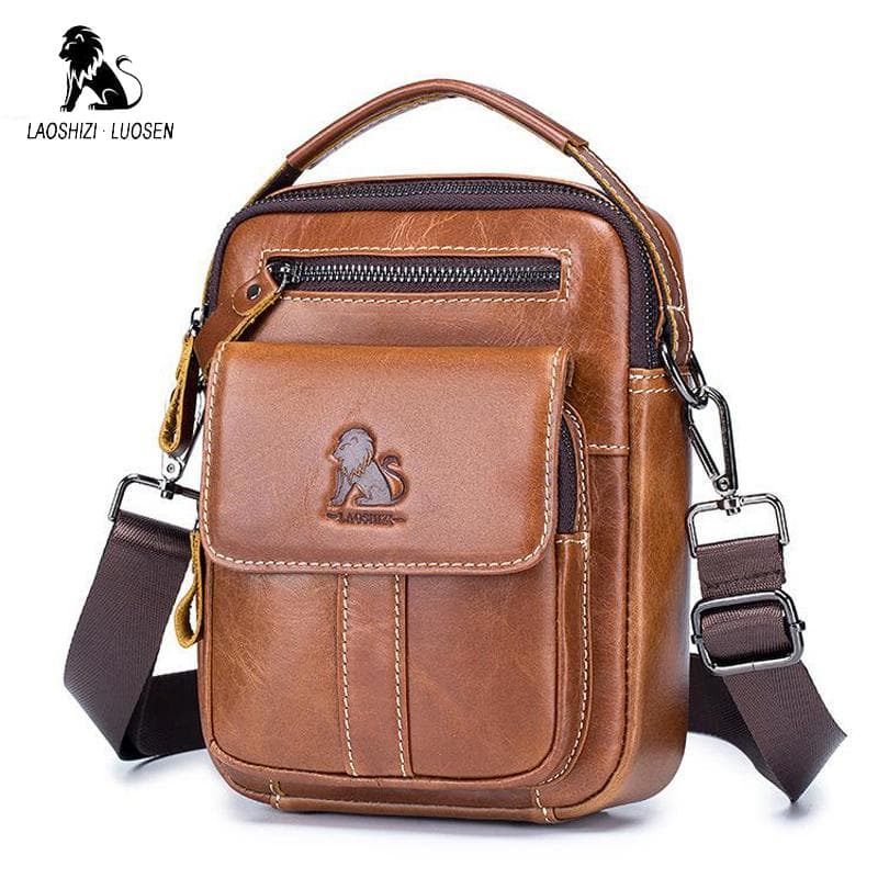 LAOSHIZI Quality  Men's Genuine Leather Bag Crossbody Bags for Men Messenger Bag Man cow Leather Shoulder Bags Male Handbags brown