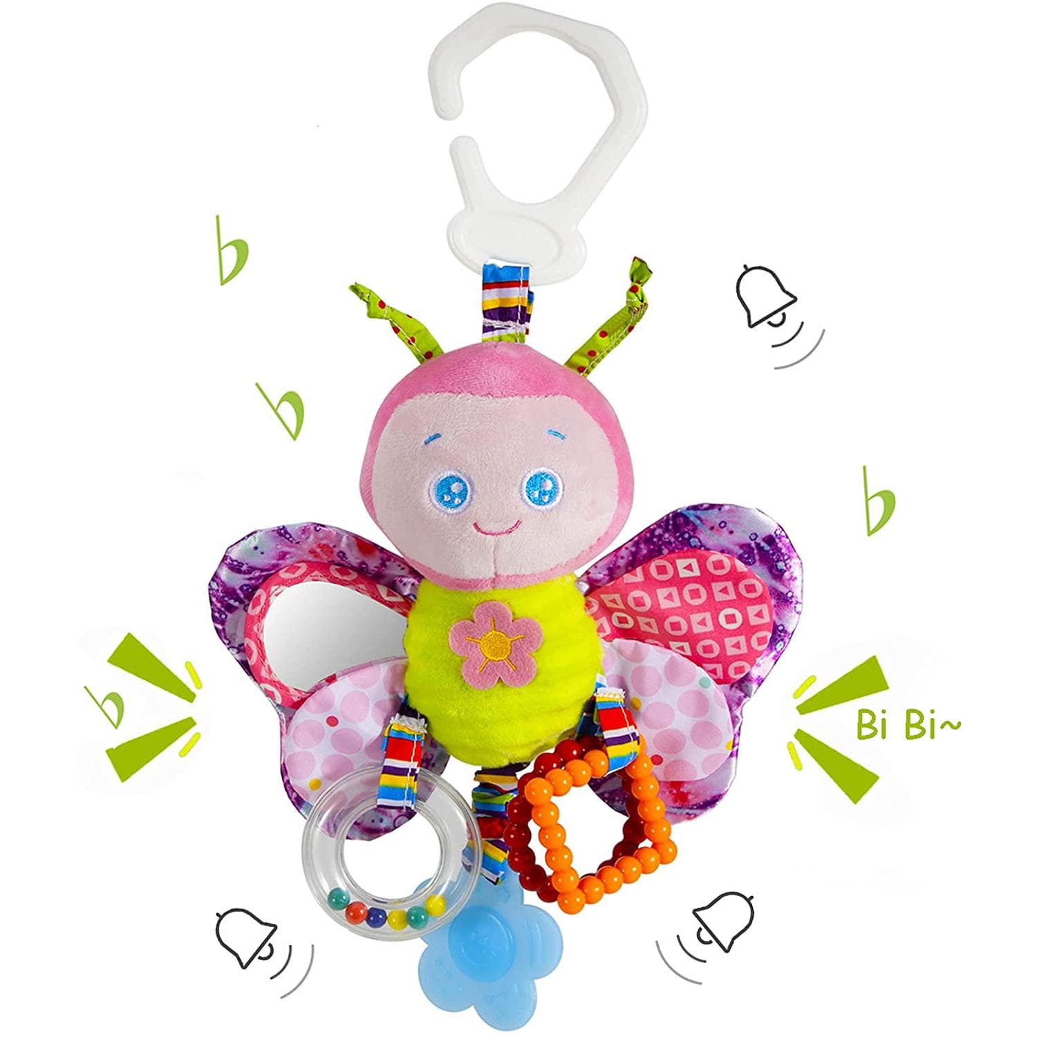 Stroller Toys and Car Seat Toys for Infants with Teether, Hanging Stroller Toys, Toddlers Clip on Soft Plush Baby Toys for Boys and Girls 3-12 Months