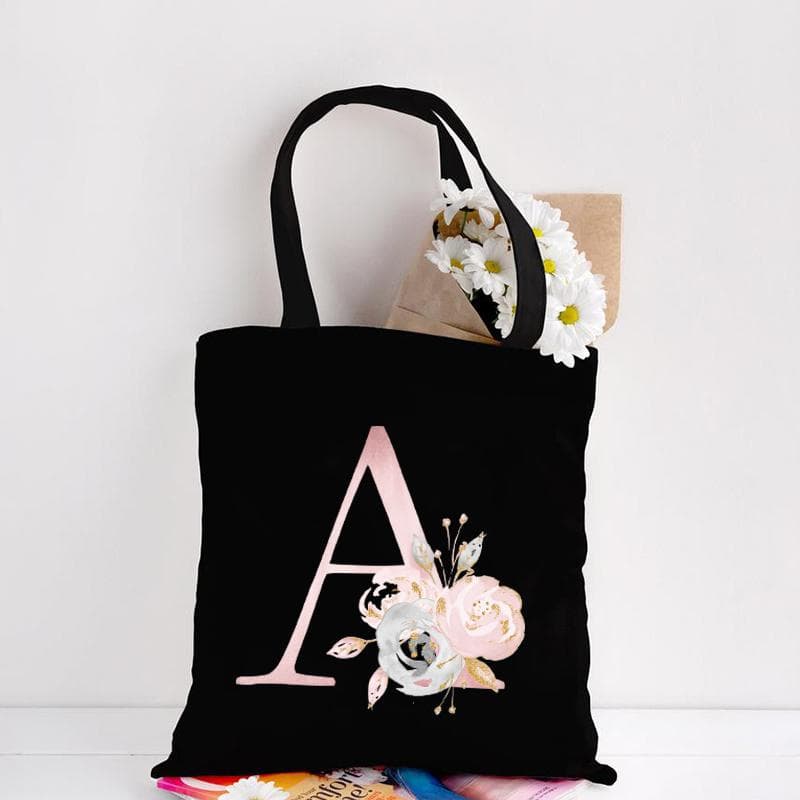 Canvas Tote Bag Floral Letters Pattern Shopping Travel Women Eco Reusable Shoulder Shopper Bags