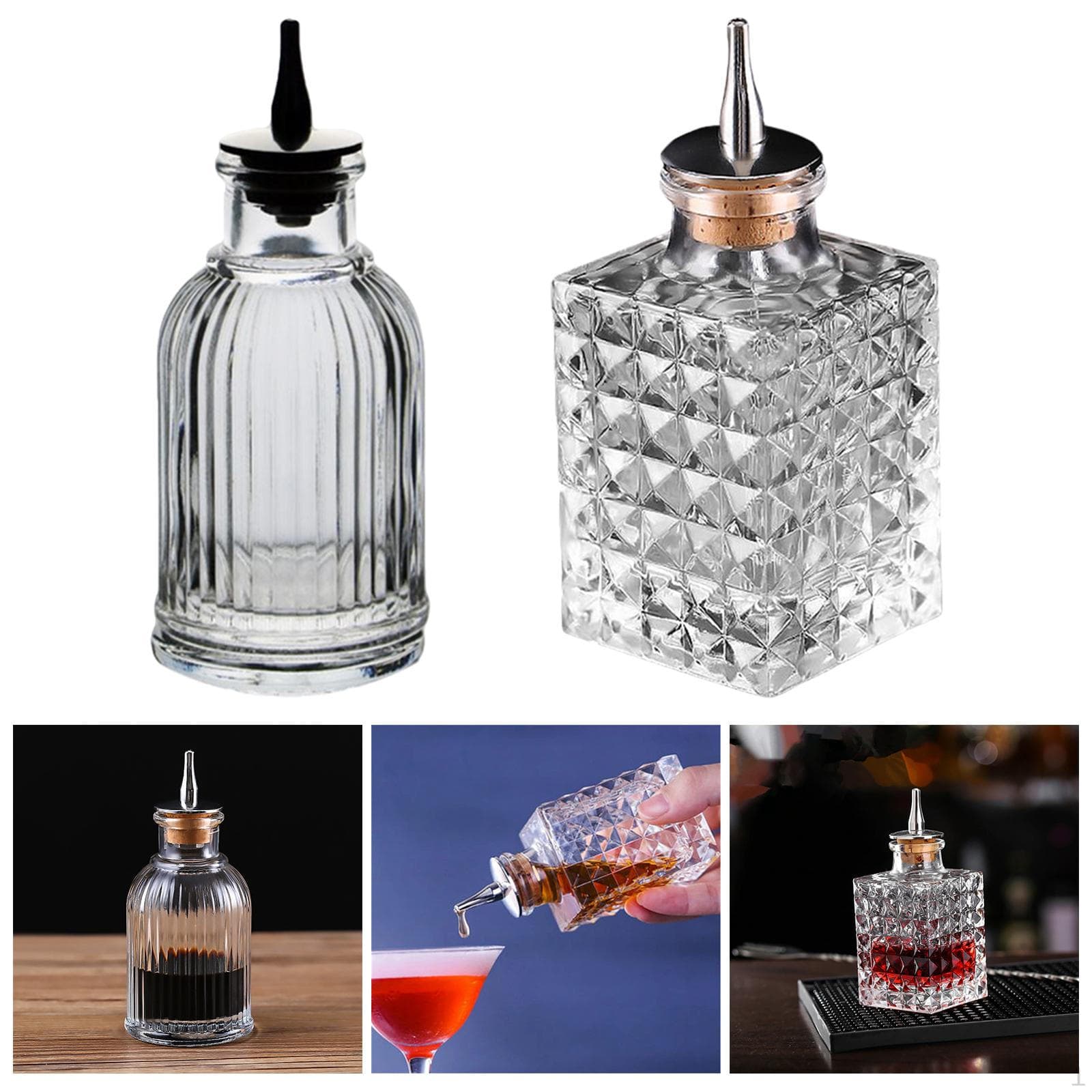 2 Pieces Glass Bitter Bottle Liquor Pourer Bar Tool for Living Room