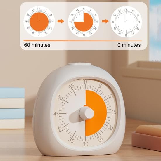 Kids Rechargeable Visual Timer 60 Minutes Countdown Adjustable Volume Alarm Silent Pomodoro Timer Focus Enhancing Timer white