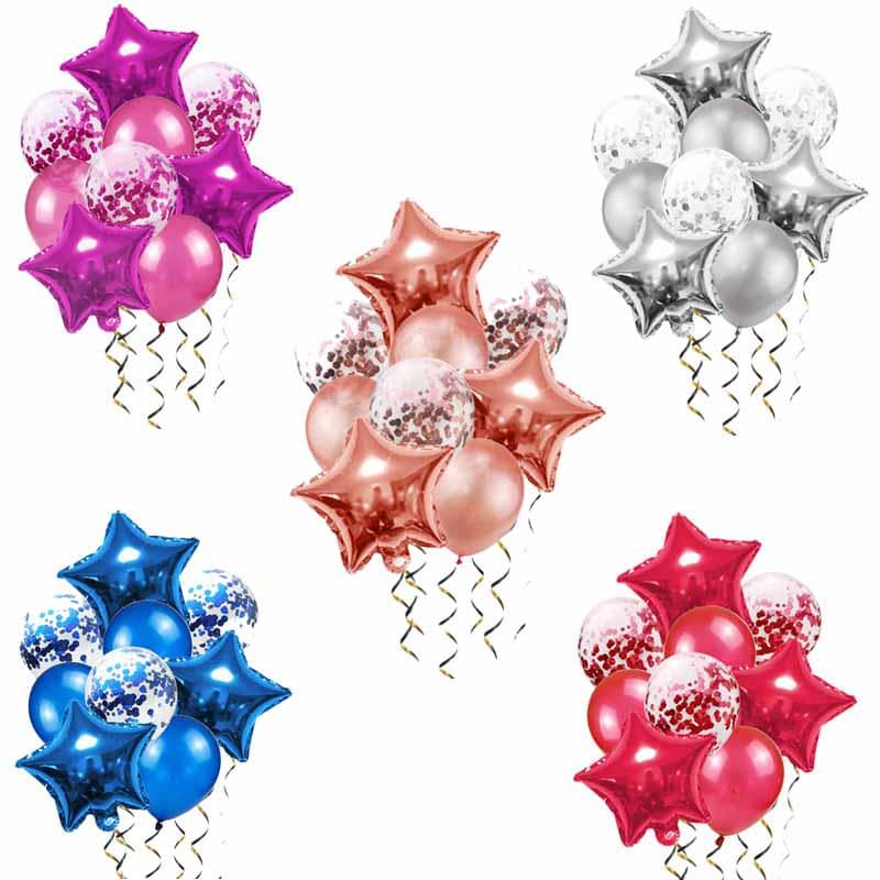 9Pcs/set Confetti Balloon Star Foil Balloon Baby Shower Wedding Birthday Party Decoration Balloon blue