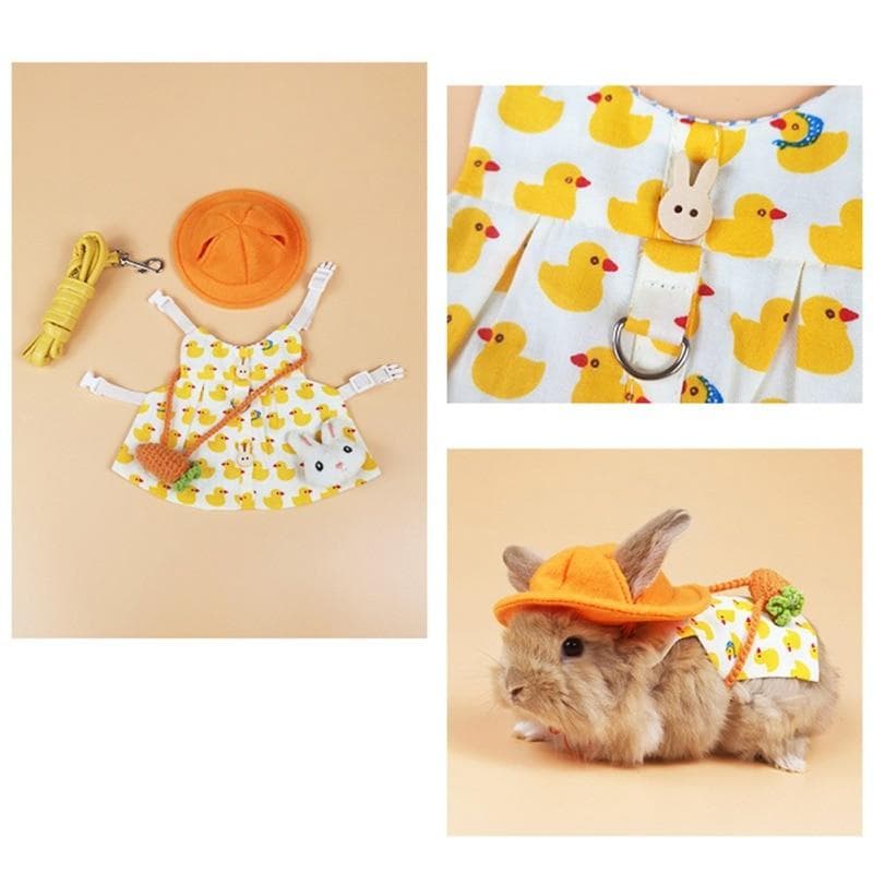 Pet Rabbit Clothes Yellow Duck Small Animal Harness Leash Vest Shoulder Bags Hat Set For Ferret Bunny Hamster Puppy Kitten