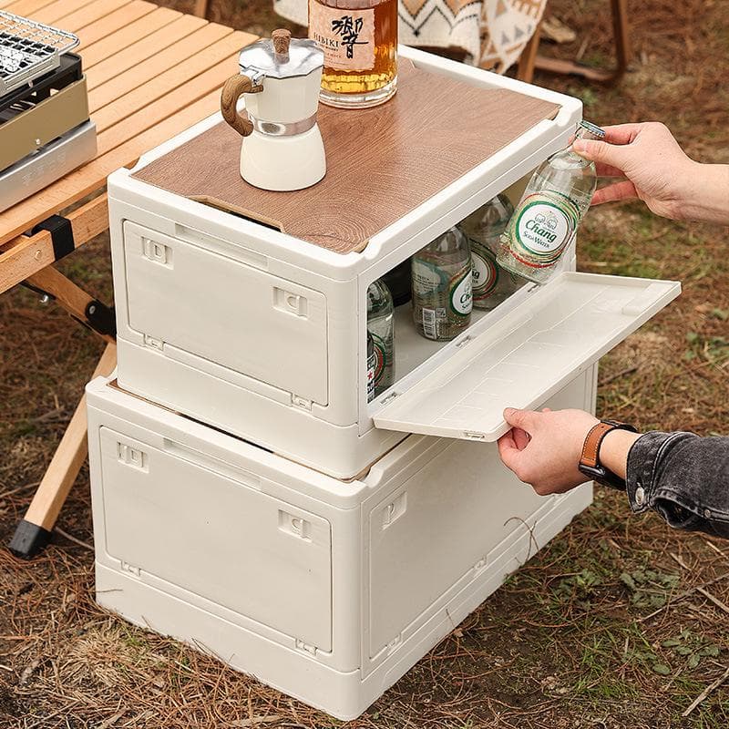 Folding Outdoor Camping Storage Box with Wooden Lid
