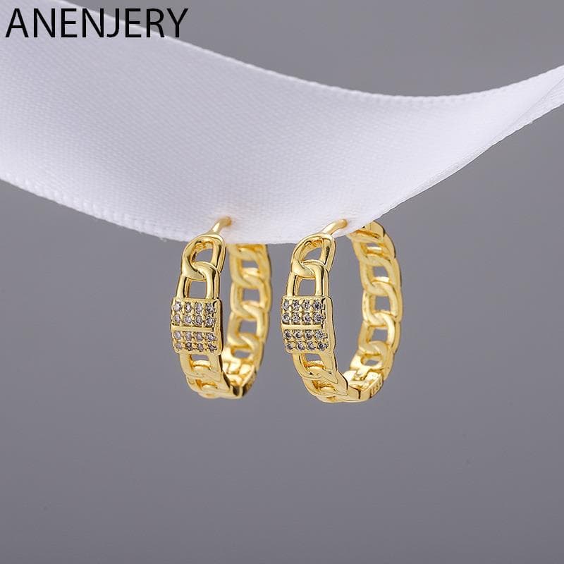 ANENJERY Chain Hoop Earrings Female French Golden Zircon Circle Earrings