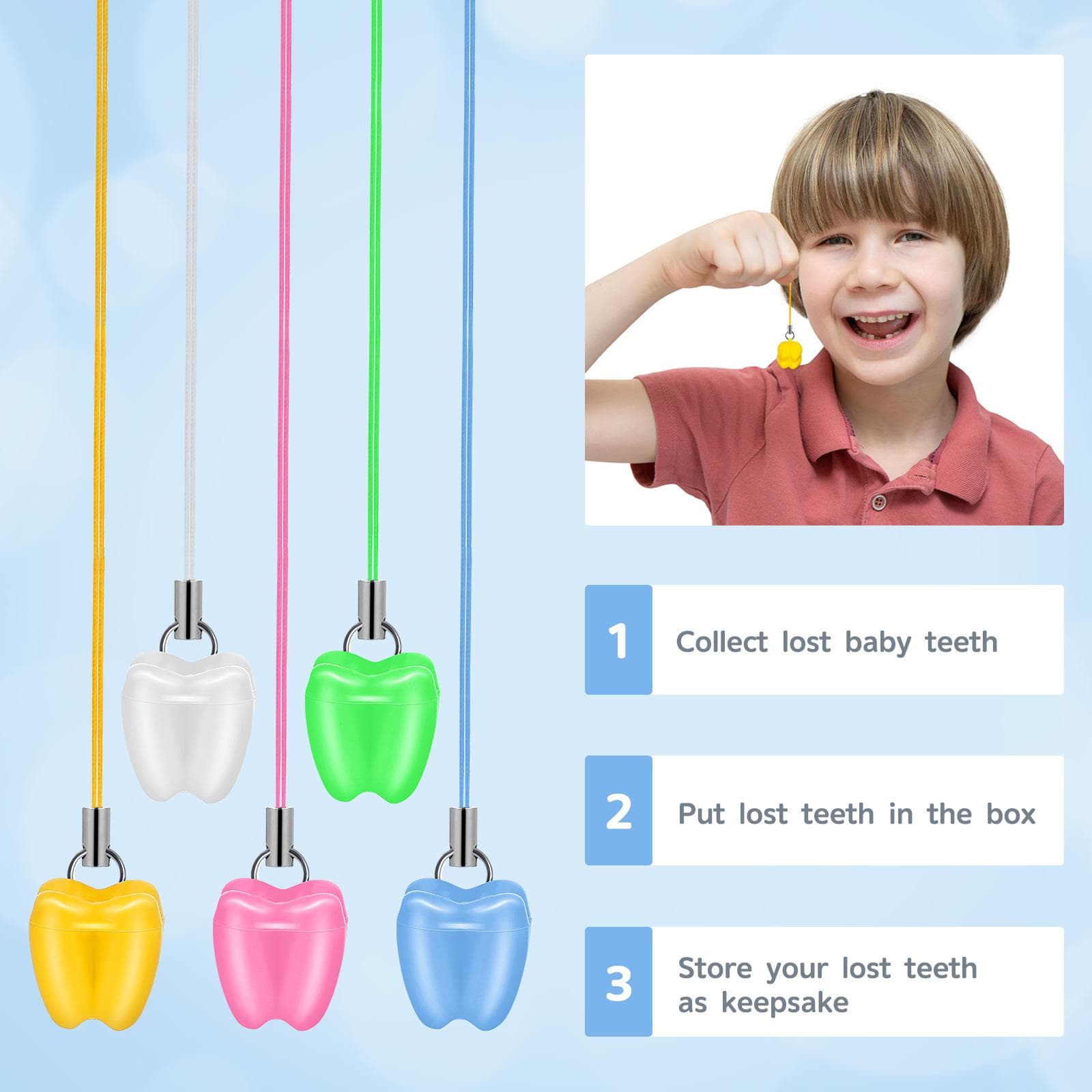 5 Pcs Kids Gift Milk Tooth Saver Baby Holder Container Necklace Lost Teeth Toddler