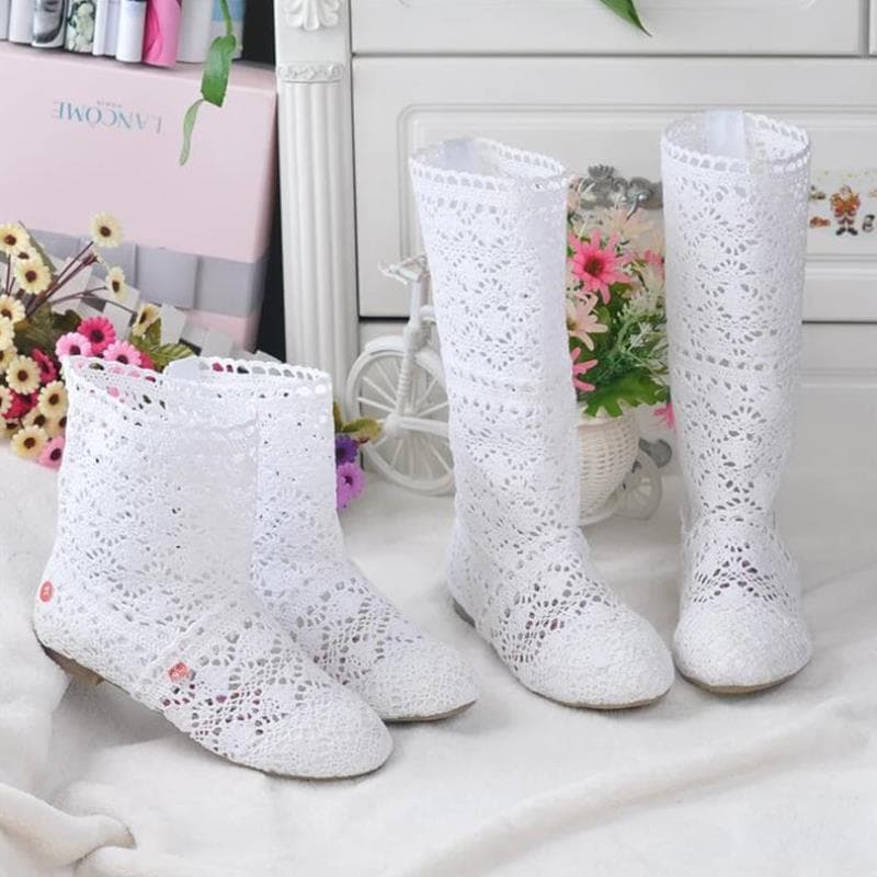 11 Colors Available Lace Hollow Boots Shoes Breathable Knit Line Mesh Korean High Summer Women Boots Knee High Womens Shoes cm