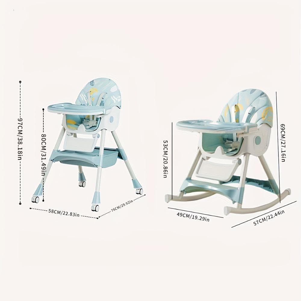3-in-1 Convertible Baby High Chair Foldable Infant Chair Rocking Chair with Harness Lockable Wheels Removable Seat & Trays