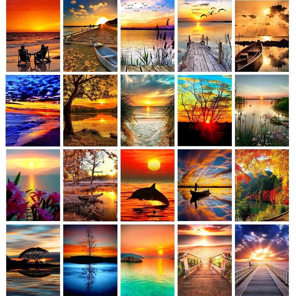 5D DIY Full Round Square Diamond Painting Landscape Sunset Seascape Cross Stitch Kit Mosaic Picture Rhinestone Embroidery Decoration green