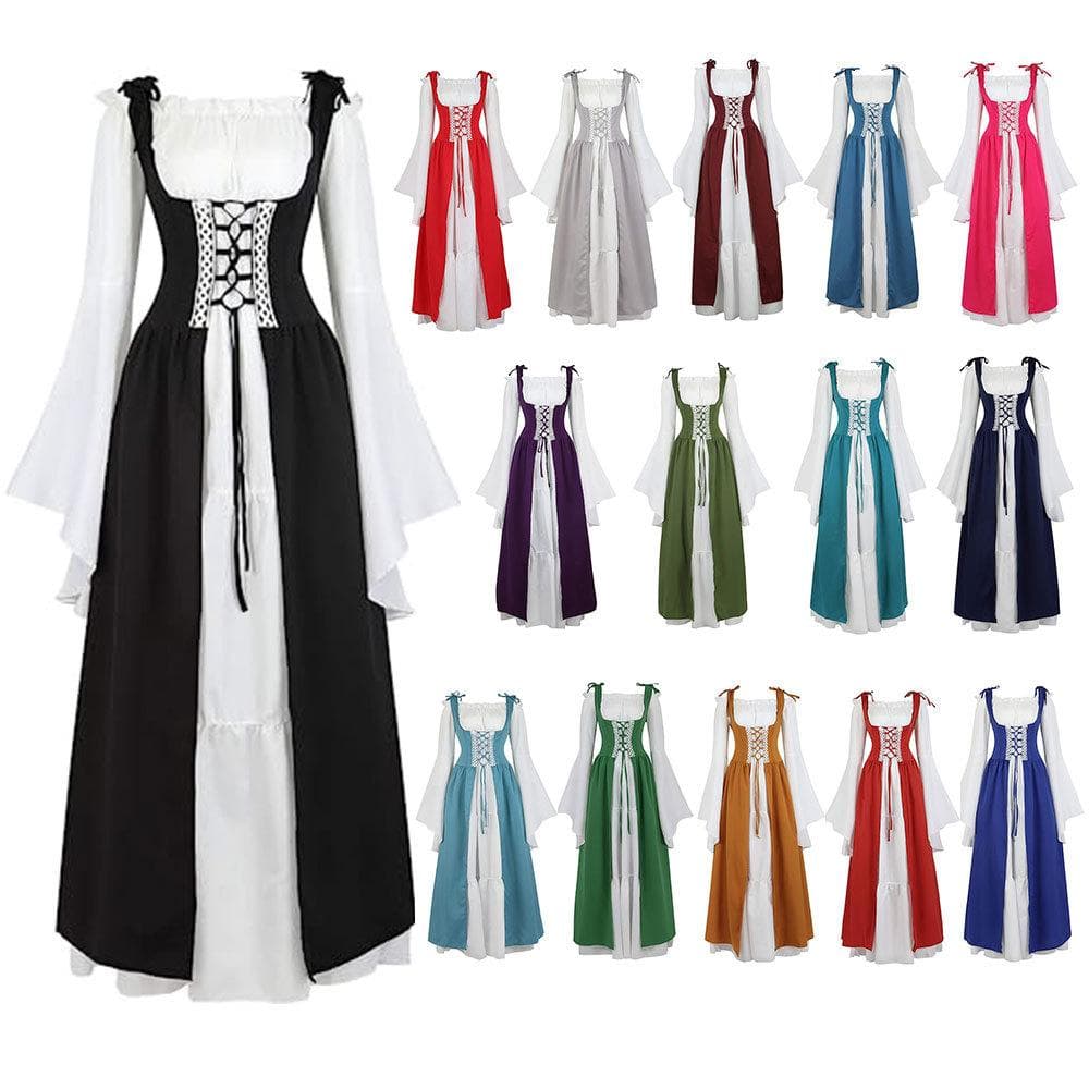 Square Collar Tied Waist Medieval Renaissance Retro Dress Halloween Costume cm purple
