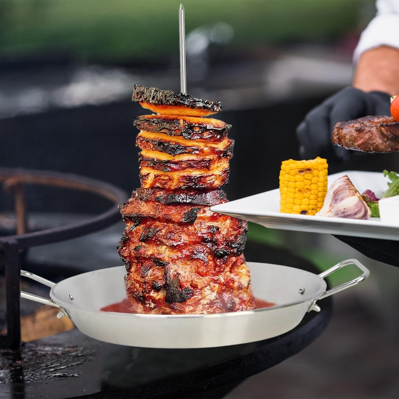 Sagit BBQ Vertical Skewer Skewer For Grill Brazilian Skewers For Home Made Tacos Al Pastor Shawarma Brazilian Churrasco Stainless Steel silver