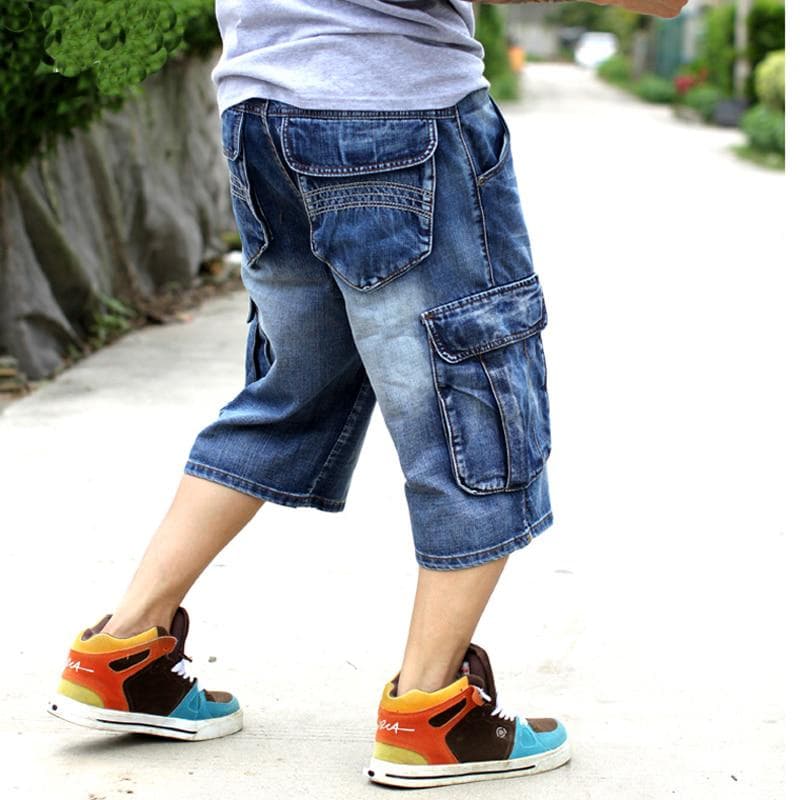 Brand Mens Baggy Short Jeans Boy 'S Hip Hop Skateboard Pants For Rappers Rap Trousers cm blue