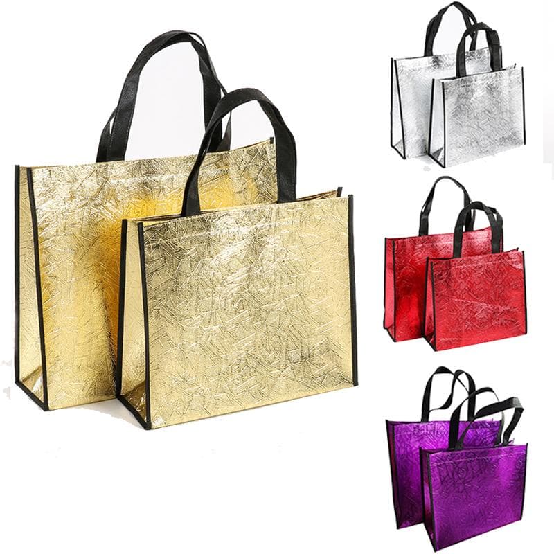 1PC Large Capacity Reusable Shopping Bag Fabric Non-Woven Grocery Bag Laser Foldable Eco Bag Tote gold