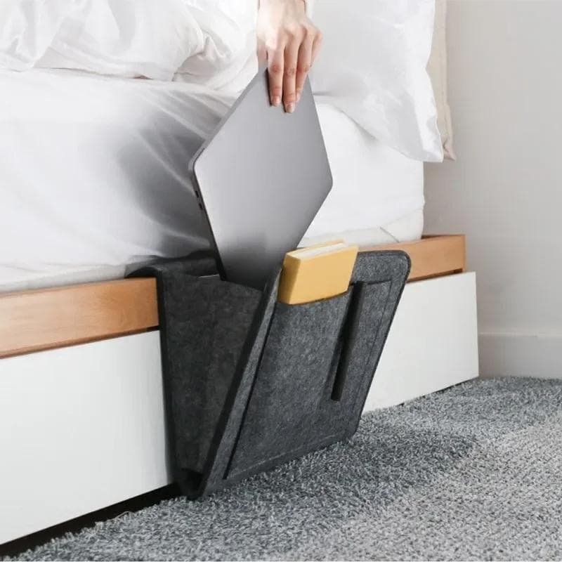 Storage Hang Bag Felt Dormitory Bed Sofa Bedroom Carpet Store Content For CD Magazines, Stationery Pad Mobile Phones Sundries light grey