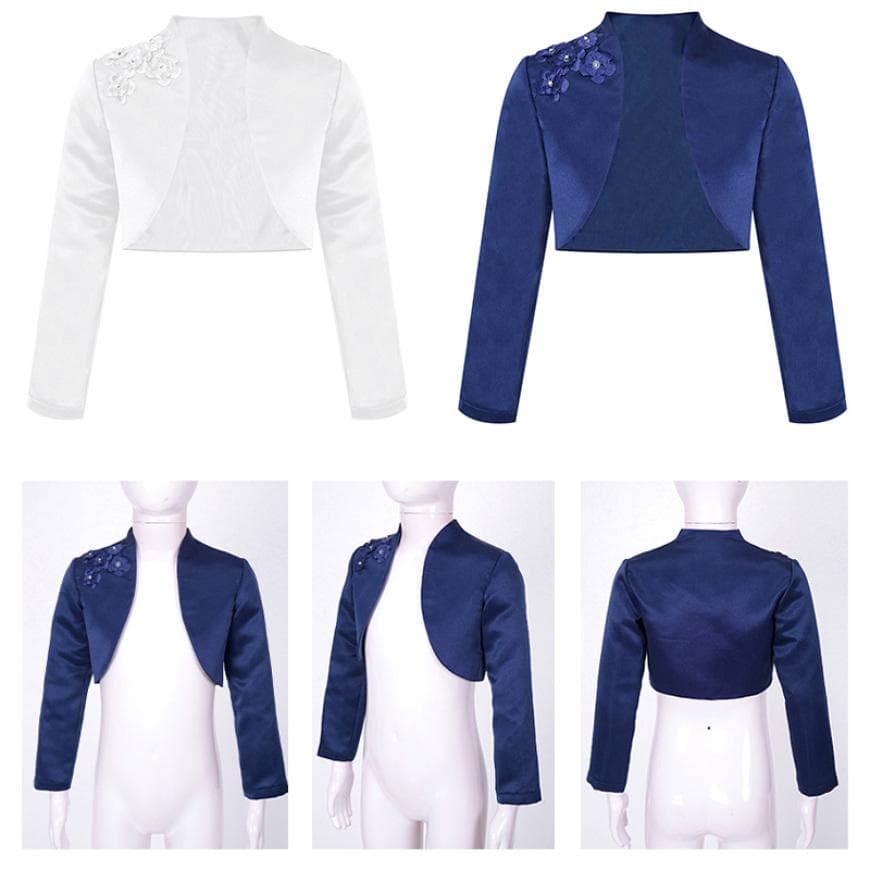 Children's Bolero Shoulder Jacket Girls’ Bolero Jacket Festive Long Sleeve Jacket for Communion Dress cm white