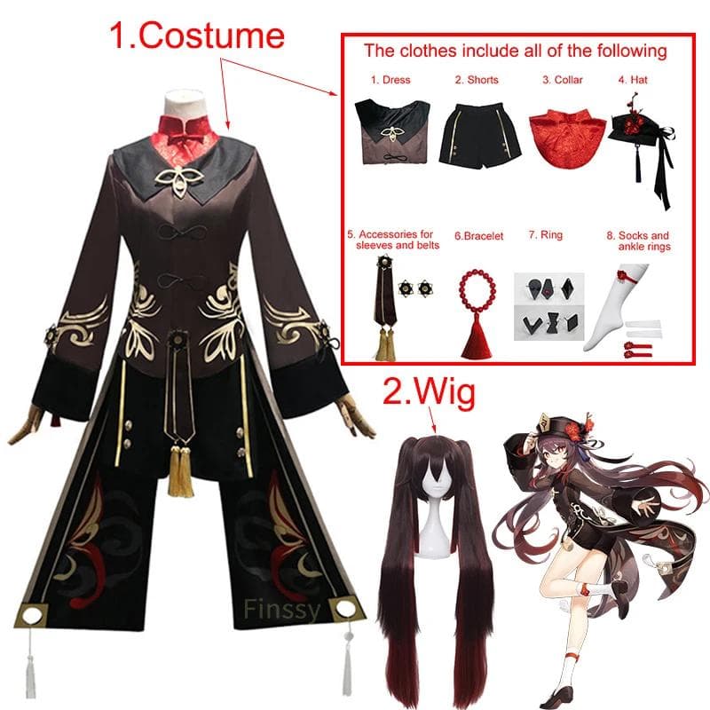 Hu Tao Cosplay Costume Chinese Ancient Costume Halloween Carnival Hutao Clothes Including Socks Hat Jewelry cm