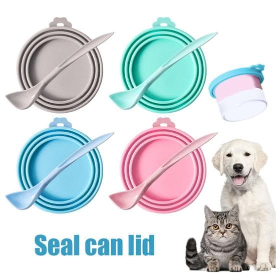 Pet Food Can Cover Reusable Silicone Sealed Can Cover with Spoon Fits 3 Standard Size Food Cans for Pet Food Cans or Canned Goods pink