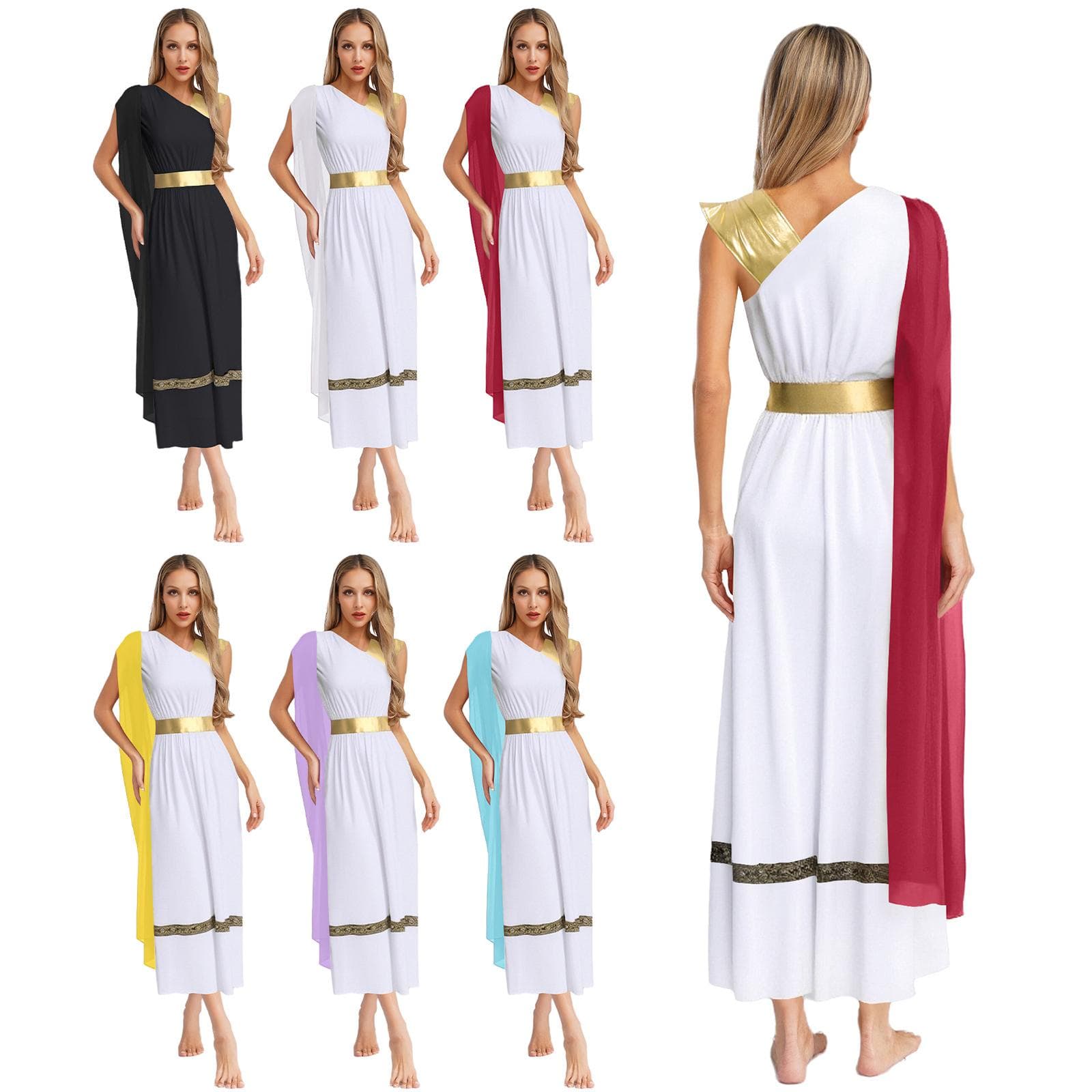 Womens Ancient Greek Costume Sleeveless High Waist Tunic Dress Golden Roman Empress Toga Halloween Party Dress cm burgundy