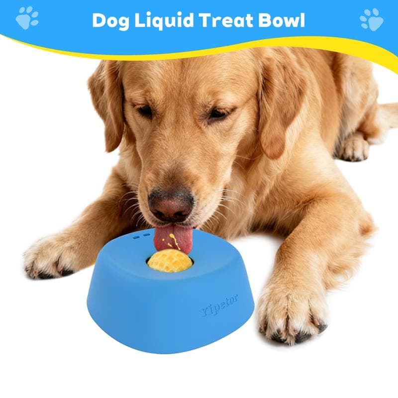 Slow Feeder Dog Bowls for Liquid Treat, [Built-in Rolling Ball] No Spill Bone Broth Dog Licking Bowl, Multi-Purpose Puppy Yogurt Feeder Bowl blue